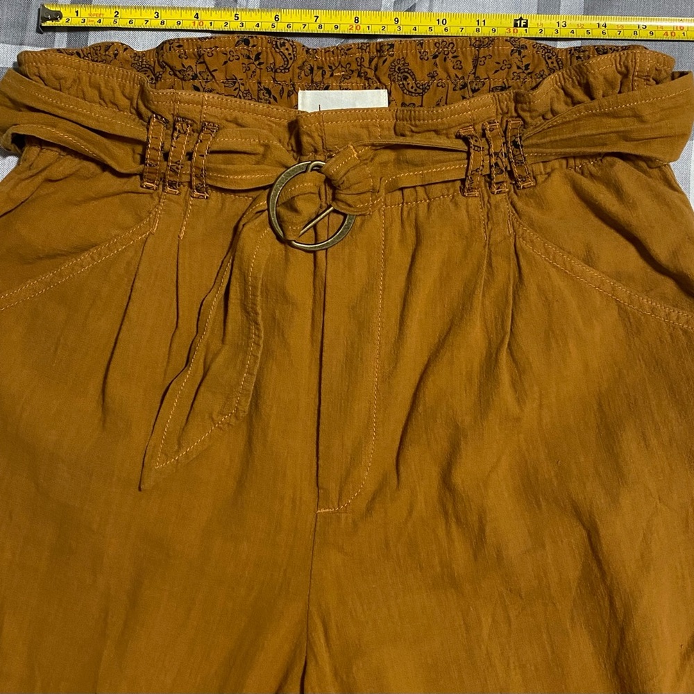 Anthropologie Paperbag Waist Cotton Pants Mustard Floral Cuffs Boho Style Size M - Picture 7 of 13